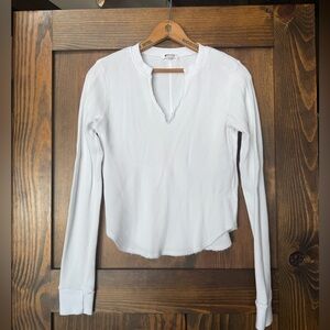 LAMADE Waffle White Split Neck Henley S/M Long Sleeve